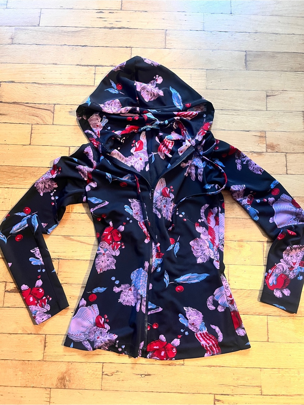90’s Betsey Johnson zip hoodie with cats 🐱 and cherries 🍒